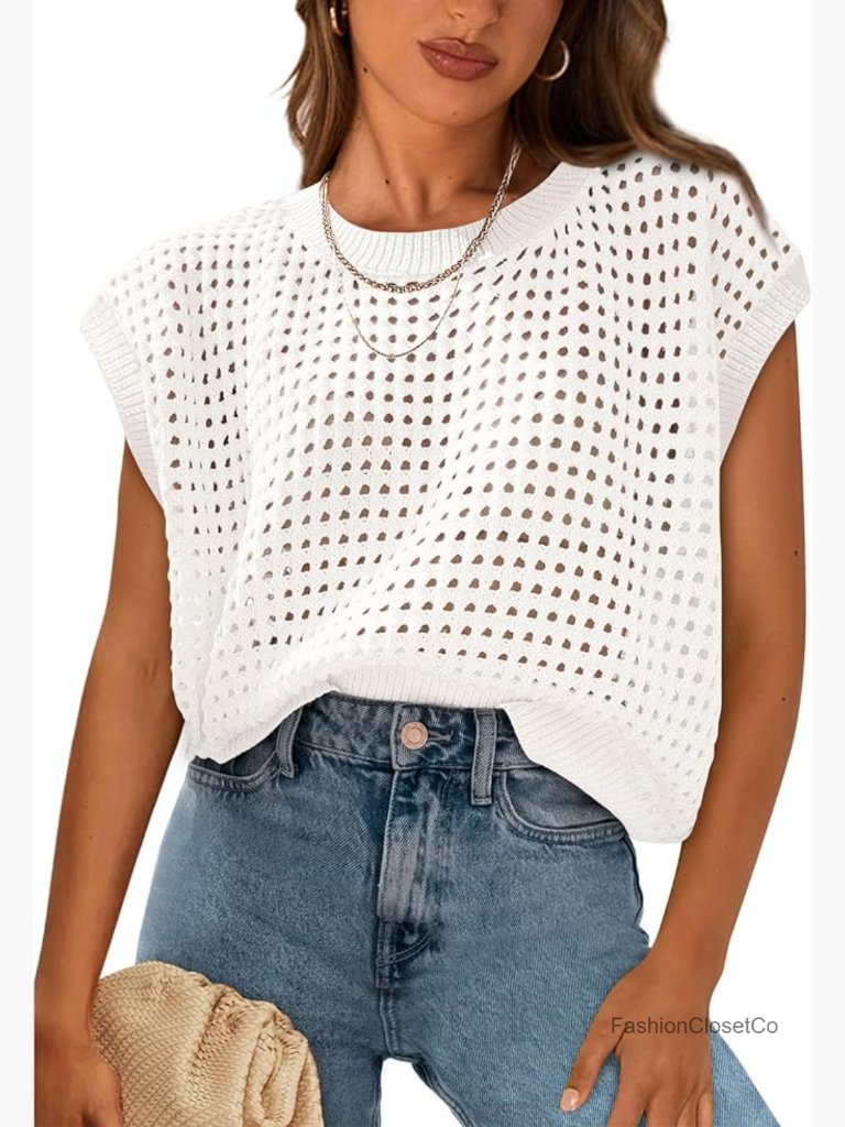 Crochet Cap Sleeve Pullover Sweater Beach Cover Up Tunic